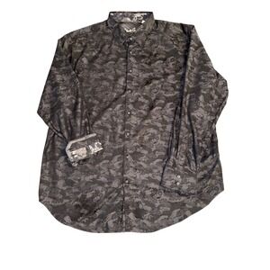 Robert Graham Mens 2XLT Grey Motorcycle Jacquard Button Down Shirt Long Sleeve
